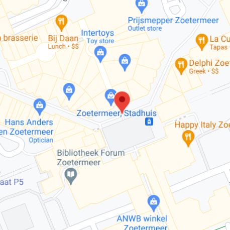 Plattegrond, met pijl op stadhuisplein Zoetermeer